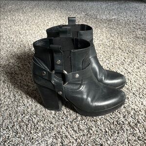 Women's Black Leather motorcycle ankle boots